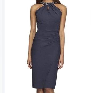 Alex Evenings Midnight Blue Halter Midi Dress